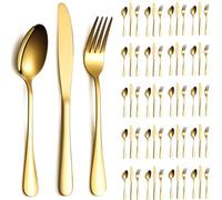 ReaNea Juego de cubiertos de oro 60 piezas Servicio para 20, cuchillos de acero inoxidable juego de tenedores de cuchara para boda, fiestas, vísperas, hogar, regalo para Acción de Gracias