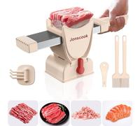 Rebanador de carne fresca, Rebanador manual de fresca, Grosor de corte ajustable de 2 mm o 4 mm, 17 cuchillas para 18 rebanadas de carne (Rebanadas, Tiras, Dados) - Rosa
