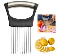 Rebanador de cebolla de acero inoxidable, nuevo rebanador de cebolla, rebanado de limón, rebanado de verduras, herramienta auxiliar para cortar patatas, tomates, carne (1 Pcs)