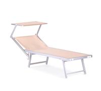 Rebecca Mobili Tumbona plegable, color beige, de aluminio y poliéster, para jardín y playa, con parasol inclinable - Medidas (alto x ancho x profundo): 38 x 186 x 61 cm - Art. RE7154