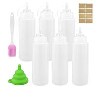 REBECCAGIBSON 6 botellas de 500 ml (16 oz) de plástico con tapas, para ketchup, pigmento, con embudo, etiquetas adhesivas