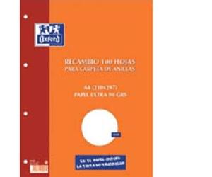 RECAMBIO A4 100 HOJAS 4 TALADROS 1 LINEA MARGEN IZQUIERDO OXFORD 100430210
