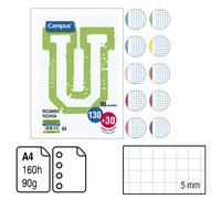 RECAMBIO CAMPUS ORIGINAL TAMAÑO A4 130+30 HOJAS. 4 TALADROS CUADRÍCULA 5 MM. 90 G. 10 BANDAS COLORES VIVOS