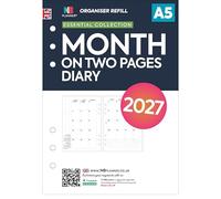 Recambio de agenda 2027 tamaño A5 en dos páginas | enero de 2027 a diciembre de 2027 | Compatible con organizadores de tamaño A5 Filofax | 148 x 210 mm