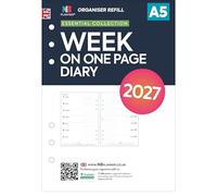 Recambio de agenda semanal en una página, tamaño A5, enero de 2027 a diciembre de 2027, compatible con organizadores Filofax A5 de 6 anillas, 148 x 210 mm