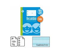 Recambio LAMELA Original Recambio de anillas tamaño folio cuadrovia 3MM/4MM Papel offset blanco extra de 70 g/m con margen 100 hojas 70G 1 paquete/3 paquetes/6 paquetes a elegir.