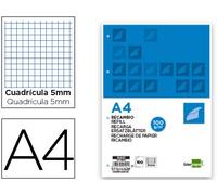 Recambio liderpapel a4 100 hojas 100g/m2 cuadro 5mm con margen 4 taladros