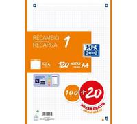 Recambio OXFORD 1 Color, Din-A4 120H 4T 90 gr. Cuadros 5 mm. Naranja
