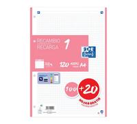 Recambio OXFORD 1 Color, Din-A4 120H 4T 90 gr. Cuadros 5 mm. Rosa Chicle