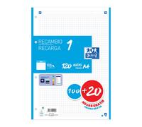 Recambio OXFORD 1 Color, Din-A4 120H 4T 90 gr. Cuadros 5 mm. Turquesa