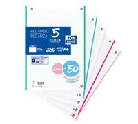 Recambio OXFORD 5 Colores Pastel, Din-A4 200+50H 4T 90 gr. Cuadros 5 mm.