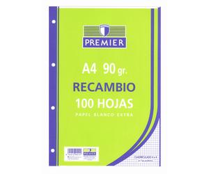 Recambio TAURO Premier, Din-A4 100H 4T 90 gr. Cuadros 4 mm.