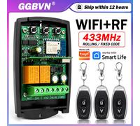 Receptor de control remoto universal Funciona con Tuya de 433 MHz y 433,92 MHz con código rodante fijo para garaje o puerta, módulo de interruptor inteligente Wifi de 2 canales y relé. AC DC 7-32V and