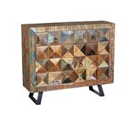 Recibidor con 2 cajones y 2 puertas en madera reciclada con estante interiores y patas en metal caracteristicas: mueble expuesto a variaciones de color en el diseño medidas: 87cm alto x 100cm ancho x