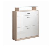 Recibidor zapatero entrada pasillo blanco/sonoma 89x24x105 2 puertas 1 cajón led paola muebles bonitos