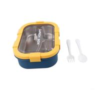 Recipiente de almuerzo de acero inoxidable a prueba de fugas con tres compartimentos y cierres seguros para separar comidas frescas, perfecto para cenar (amarillo)