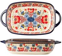 Recipiente de cerámica para horno, vajilla para el hogar, cerámica esmaltada, molde para horno de alta temperatura, gran capacidad, recipiente hondo con asa (23,5 cm)