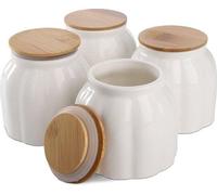 Recipiente de cocina de cerámica de 10 oz, con tapa de bambú transpirable. Jarra de cerámica blanca para cocinar, con tapa hermética, ideal para granos de café, galletas, harina y semillas de calabaza