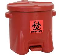Recipiente de seguridad de PE para la eliminación de residuos biopeligrosos Justrite, adhesivo BIOHAZARD, capacidad 38 l, con pedal