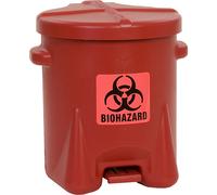 Recipiente de seguridad de PE para la eliminación de residuos biopeligrosos Justrite, adhesivo BIOHAZARD, capacidad 23 l, con pedal