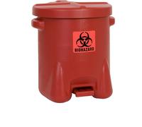 Recipiente de seguridad de PE para la eliminación de residuos biopeligrosos Justrite, adhesivo BIOHAZARD, capacidad 53 l, con pedal