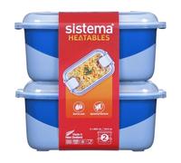 Recipiente para alimentos Sistema Heatables para microondas 100% a prueba de fugas, con válvulas de fácil apertura, apto para lavavajillas, 890 ml, rectangular, color lazuli, paquete de 2