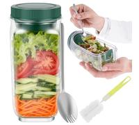 Recipiente para cápsulas de ensalada, tarro de ensalada de 800 ml con apertura lateral, cápsula de plástico reutilizable con estuche para aderezo de salsa a prueba de fugas, tenedor cuchara y cepillo