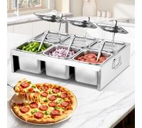 Recipiente para ingredientes, 6 x 2 l, acero inoxidable para pizza, recipiente con tapa y cucharas