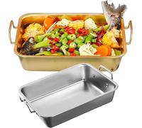 Recipiente rectangular de acero inoxidable, bandeja para hornear pescado con dos asas, 25/30 cm, bandeja para galletas, vaporera, plato para servir pollo, carne de res y verduras, apto para lavavajill