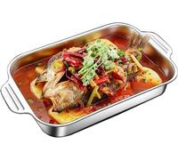 Recipiente rectangular de acero inoxidable, sartén para lasaña, asadera para pollo, 5 tamaños, bandeja para hornear profunda, para pasteles, bandeja para galletas, bandeja para servir para hornear pan