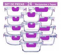 Recipientes de Cristal Para Alimentos - 24 Piezas (12 recipientes y 12 tapas) - Apto lavavajillas