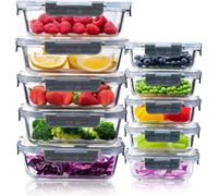 Recipientes herméticos para alimentos - Set de 10 - 1050 ml - De vidrio - Sin BPA - A prueba de aire