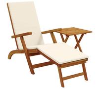 Recliner y tumbona plegable 2 pcs Crema Madera de Acacia Sólida