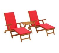 Recliner Y Tumbona Plegable 3 Pcs Rojo Madera De Acacia Sólida Vidaxl