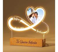 RecontraMago Regalos Originales para Bodas Aniversarios Parejas Lampara Personalizada Mujer y hombre - Día de la Madre Lamparas de Mesita de Noche Led Mama Amor Cumpleaños Foto (INFINITO LOVE 2.0)
