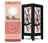 RED BERRY THAILAND LANNA LAMP Lámpara japonesa de Sakura/flor de cerezo, lámpara de mesa de madera hecha a mano con pantalla de papel de morera, decoración de interiores vintage, 5 x 5 x 11 pulgadas,