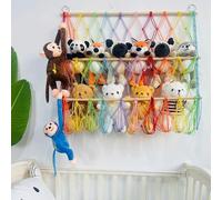 Red de macramé práctica para guardar peluches, con altura ajustable, ideal para almacenar juguetes decorativos. Es la solución perfecta para habitaciones infantiles, salas de juegos o dormitorios