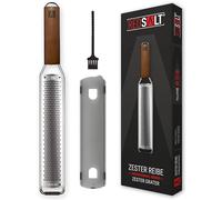 Redsalt® Premium Zester Inox - Rallador de acero inoxidable con mango de madera y base de goma para la cocina, escofina ideal para limones, jengibre, zanahorias, queso parmesano, con pincel