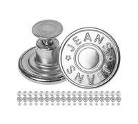 Reemplazo de Botón del Pantalón para Botones de 18-20 mm, Paquete de 20 Button de Perno de Plata para Jeans 20 mm de Diámetro, Reparación de la Chaqueta de Mezclilla Pulsador de Clip