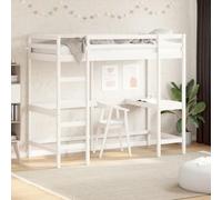 Refined Cama Alta con Escritorio, Litera Somier de Listones, Estructura de Cama, Mueble para Dormitorio, Madera Maciza de Pino Blanca 90x200 cm