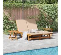 Refined Tumbona 2-Persona Madera de Acacia Sólida Beige Tumbona para 2 Personas + 2 mesas