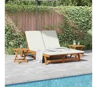 Refined Tumbona 2-Persona Madera de Acacia Sólida Crema Tumbona para 2 Personas + 2 mesas