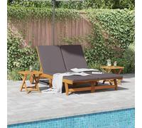 Refined Tumbona 2-Persona Madera de Acacia Sólida Gris Oscuro Tumbona para 2 Personas + 2 mesas