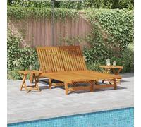 Refined Tumbona 2-Persona Madera de Acacia Sólida Marrón Tumbona para 2 Personas + 2 mesas