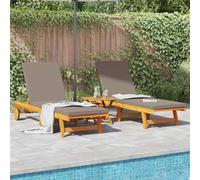 Refined Tumbona 2-Persona Madera de Acacia Sólida Taupé 2X Sun Lounger +Table