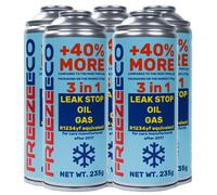 Refrigerante FreezeEco 5x R1234yf, sustituto 3 en 1 para sistemas de aire acondicionado con aceite, e incluye kit de juntas