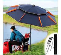 Refue Sombrilla Redondo para Playa, jardín, terraza, Pesca, protección UV50+, 16 Fibras de Vidrio, Gris/Negro, Parasol Exterior con Funda Protectora (Color : Black, Size : 240CM/7.8ft)