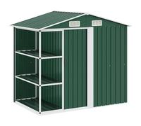 Refugio de jardín con estante verde 205x130x183 cm Hierro | Chapa galvanizada, Puerta Corredera, Ventilación Delantera Y Trasera, Protección Intemperie