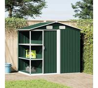 Refugio de jardín verde con estante 205x130x183 cm | Chapa galvanizada, Ventilación Delantera Trasera, Puerta Corredera, Uso Exterior