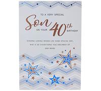 Regal Publishing Modern Milestone Age - Tarjeta de cumpleaños para 40º hijo, 9 x 6 pulgadas, gris, azul y negro